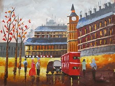 Colrful Old London England Large Oil Painting Linen Contemporary Art British