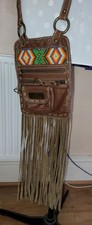 River Island Brown Tan  Fringe Boho Crossbody Small Bag with beading 