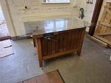 1960's Dining Table (Converted Work Bench) with glass top.