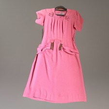 VINTAGE 30s 40s peachy Pink Deco Crepe Rayon ruched DAY DRESS Gold metal S