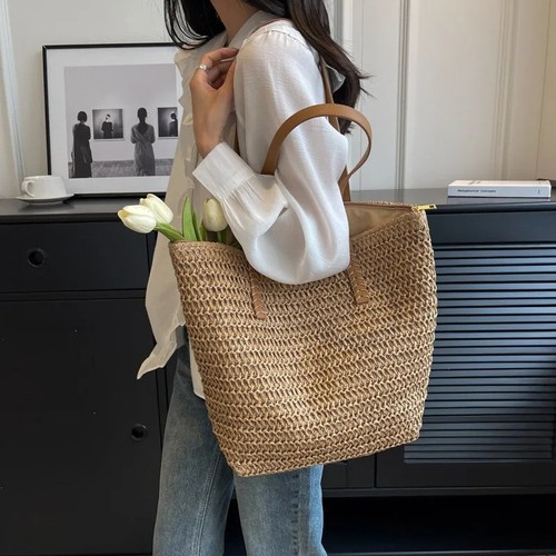 Women straw beach tote - straw, bag