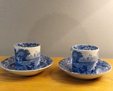 2 x Copeland Spode " Blue Italian " Demitasse Coffee Cups & Saucers. 1  cracked.