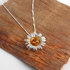 SUNFLOWER BALTIC AMBER PENDANT 925 STERLING SILVER