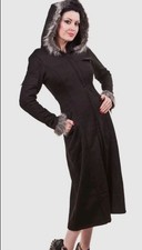 Necessary Evil Manteau Long Coat With Fur Hood Corset Back