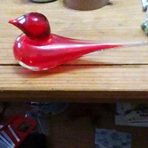 Red clear glass bird - &,