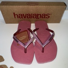 Havaianas Womens H S Square GLT FC Flip Flops - Metallic Logo - Rose - UK 3-4