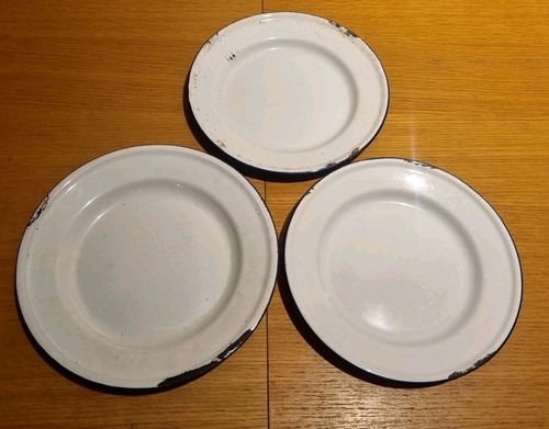 Vintage enamel plate white - plate,
