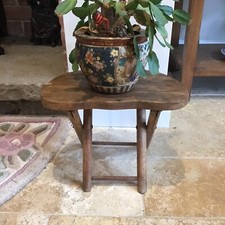 VINTAGE NEVCO 1950s FOLD AND CARRY WOODEN STOOL; FOOT STOOL PLANT STAND