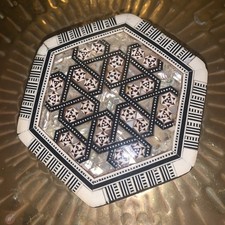 Vintage Inlaid Mother Of Pearl Hexagon Trinket Box - Egypt.  Perfect Xmas Gift.