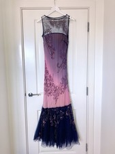 Ombre Sequin Beaded Evening Dress Pink Navy Mesh Fairycore Gatsby Party Prom
