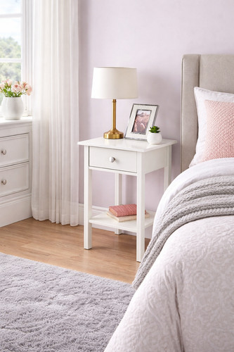 White drawer side table - white,