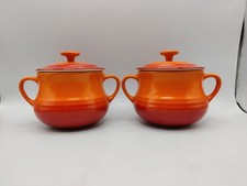 Le Creuset Small Soup Bean Pot Dish with Lids Volcanic Orange x2 S6714
