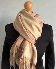 Light Brown Winter Scarf, Chevron Pattern, Wool Cashmere Pashmina, Reversable