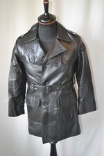 Vtg 70's De Luxe Hong Kong black PVC pea coat jacket Size Xsmall goth punk mod