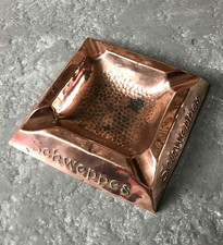 Rare Vintage Schweppes Square Copper Metal Advertising Pub Ashtray Hammer Base
