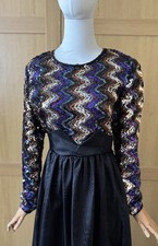 Vintage Jean Varon 70s Sequin Maxi Dress UK 8/10 Multicoloured Evening Glam