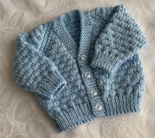 New Hand Knitted Baby  Boy's Blue Spot  Patterned Cardigan 0 -3 months approx