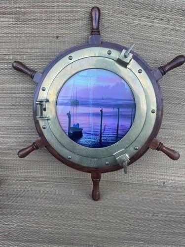 Large brass wood porthole ship - porthole,