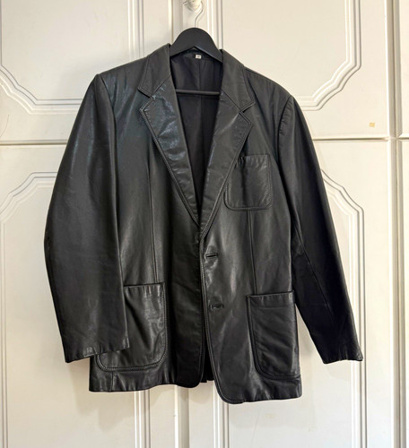 Men black leather - leather, blazer