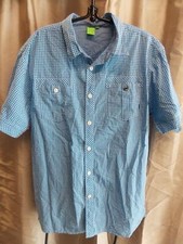 Gio Goi Mens XL blue and white small checker button down shirt 29x23