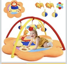 Baby Play Mat, 95x95cm Baby Play Gym Mat with Music Baby Safe Mirror, Baby Tummy