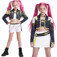 Kids Girls KPop Demon Hunters Costume Rumi Zoey Cosplay Fancy Dress Wigs Outfits
