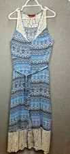 Tigerlily Size 10 Sleeveless Blue White Lace Trim Maxi Dress With Belt