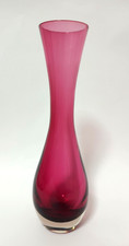 Vintage Cranberry Ruby  Red Ribbed Art Glass Vase 22 cm 