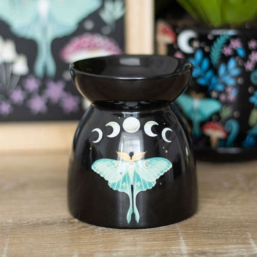 Ceramic black round - luna, moth