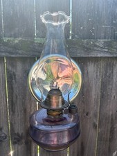 Antique Wall Hanging Oil Lamp Glass Brass Swing Bracket Mercury Reflector 13"