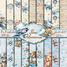 "Bear adventures" boy paper pads, scrapbooking paper, crafting paper