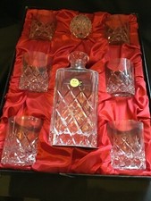 RCR Cut Crystal Square Whisky Decanter & 6x Tumbler Glasses - Unused & Boxed.