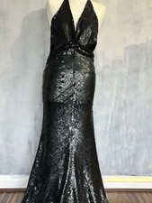 vintage 1980s Black Sequin Bias Cut Halterneck Dress