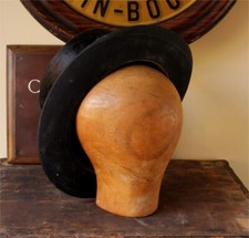 Antique Size 49 Wig Block. Small French Wooden Milliner's Head Hat Display Stand