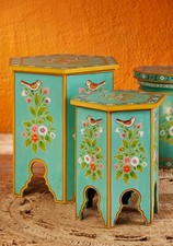 SET OF "TWO" HAND PAINTED INDIAN HEXAGONAL TABLES