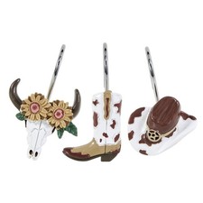 Vintage Cowboy Decorative Shower Curtain Hooks Rings for Western Rustic Wild ...