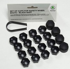 GENUINE SKODA SUPERB OCTAVIA RAPID WHEEL NUT BOLT COVERS CAPS 17mm BLACK MATT