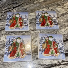 4/ 4 Ceramic Tile Coasters Father Christmas Santa Xmas Cork Back Coasters