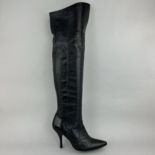 Shellys Black Leather Over The Knee Pull On Zip Dress High Boots Size EU39 UK6