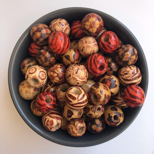 25x tribal mixed wood beads - tribal,