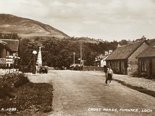 OLD RP POSTCARD CROSS ROADS FURNACE LOCH FYNE ARGYLL & BUTE SCOTLAND PETROL PUMP