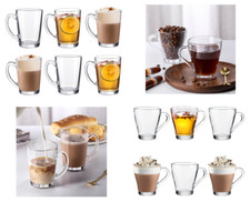 Set of 6 crystal clear glass Latte cappuccino tea coffee Cups mugs hot chocolate