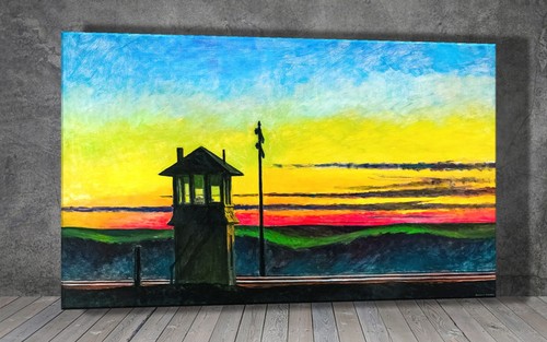Edward hopper railroad - railroad, sunset