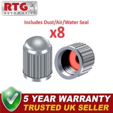8x Tyre Valve Dust Caps With Internal Air/Dust/Water Seals Silver Grey RTG