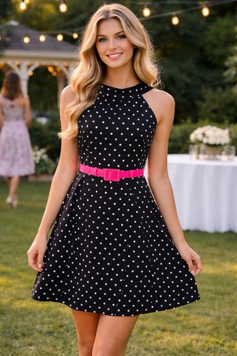 Eliza black white polka dot - black,