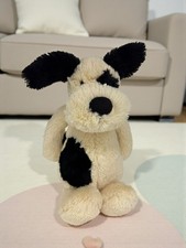 Retired - Jellycat Bashful Puppy Dog - Bean Bag Soft Plush Toy Black & Cream
