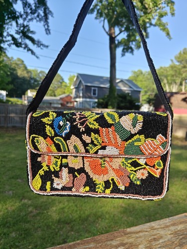 Black floral beaded shoulder - beaded,