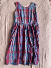 Vintage Tartan Check Plaid Smock Dress 80s Red Blue Pockets