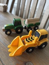 Brio Wooden Tractor And Trailer And Digger - Fits On Wooden Track