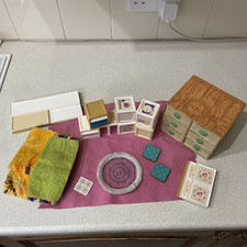 Amanda Jane doll playroom furniture, carpet, rug plus homemade chest of drawers
